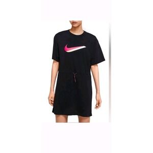 Nike Women's Black Sportswear Icon Clash Cotton Drawstring Dress Size M Swoosh